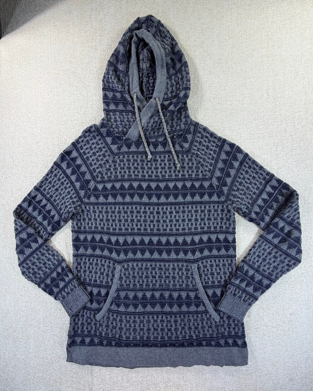 Koto Men's S Blue Gray Textured Abstract Print Hooded Long Sleeve Comfy Sweater